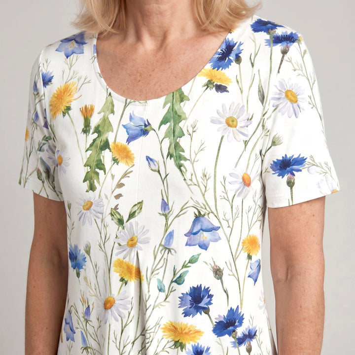 Savannah | Women's Casual Floral Midi Dress - Dark Blue