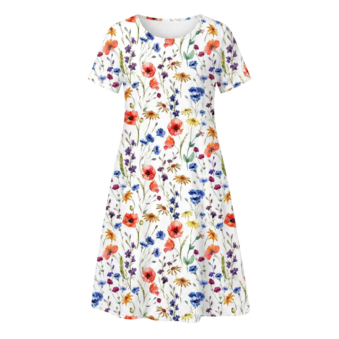Savannah | Women's Casual Floral Midi Dress - Red
