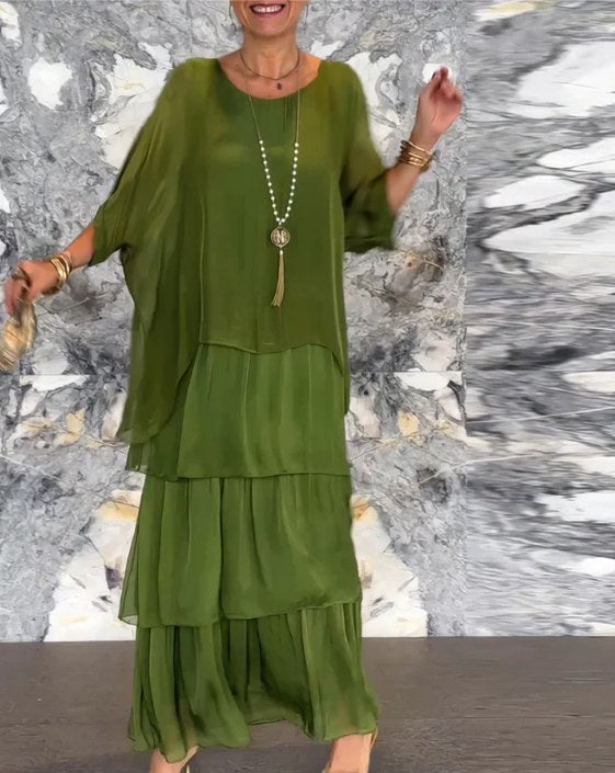 Savannah | Women's Elegant Fluid Maxi Dress - Dark Green