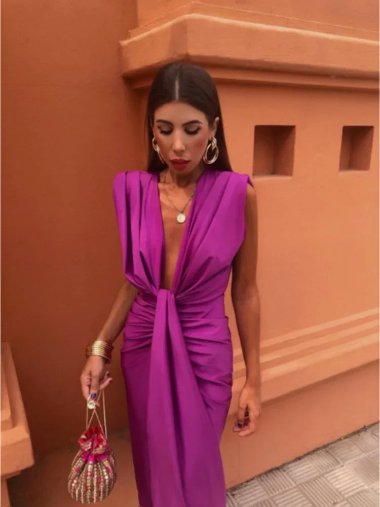 Savannah | Women's Elegant V-Neck Maxi Dress with Drape - image 5
