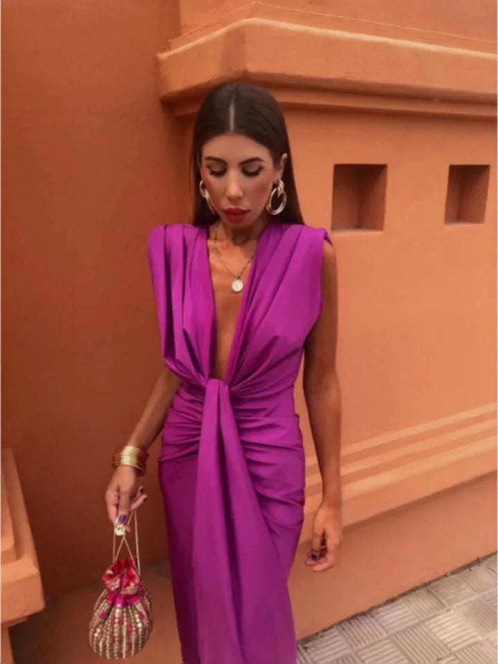 Savannah | Women's Elegant V-Neck Maxi Dress with Drape - image 5