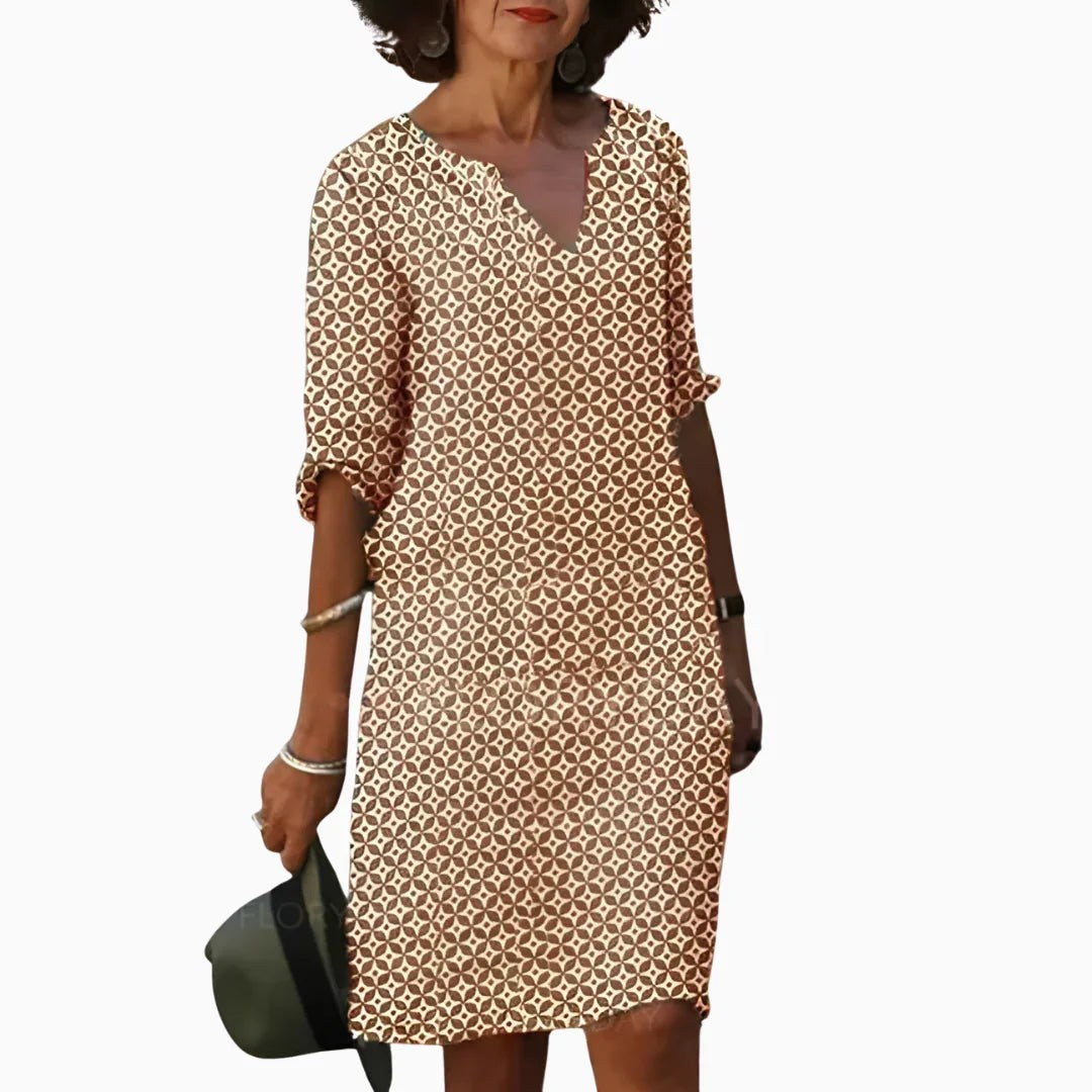 Savannah | Women's Lightweight V-Neck Summer Dress - Brown