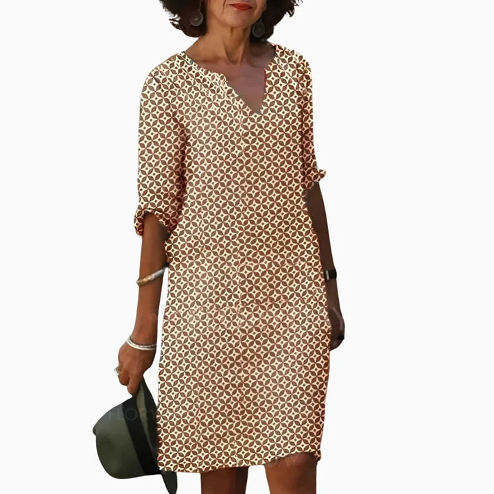 Savannah | Women's Lightweight V-Neck Summer Dress - Brown
