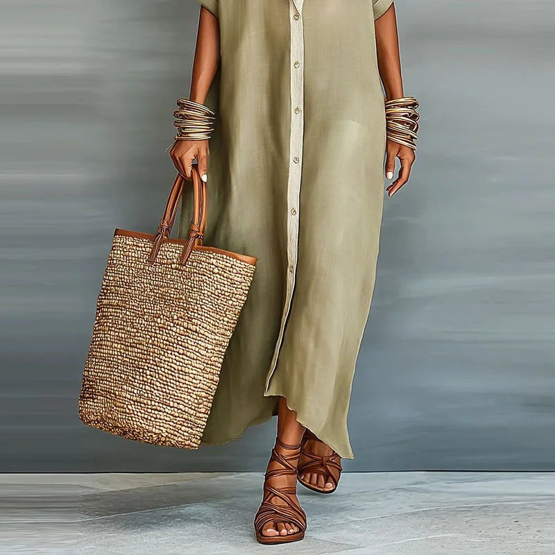 Savannah | Women's Linen Long Shirt Sundress - Sky Blue