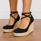 Savannah | Women's Orthopedic Suede Espadrille Wedge Sandals - Black