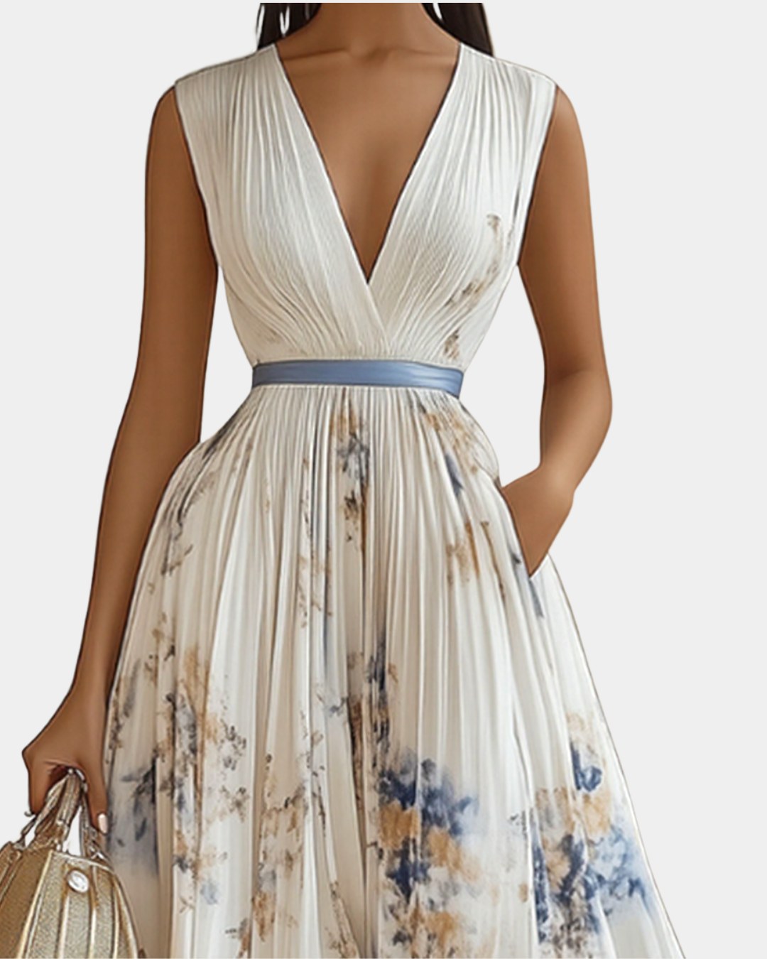 Savannah | Women's Pleated V-Neck Maxi Dress - image 4