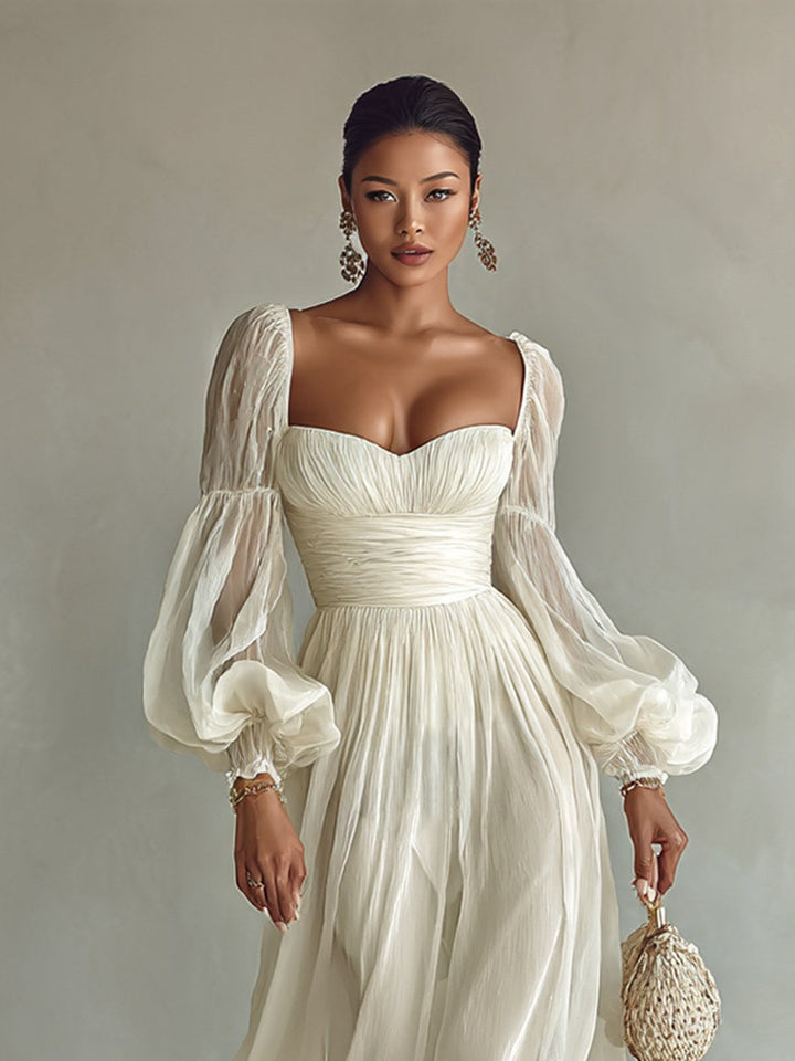 Savannah | Women's Square Neck Long Sleeve Chiffon Maxi Dress - image 2