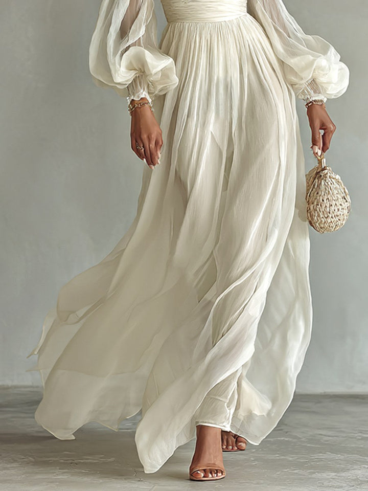 Savannah | Women's Square Neck Long Sleeve Chiffon Maxi Dress - image 3