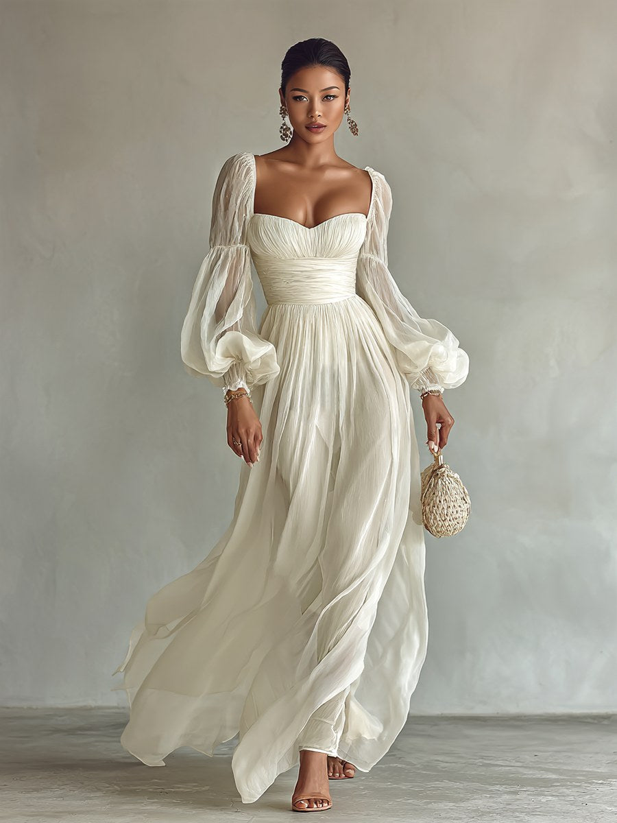 Savannah | Women's Square Neck Long Sleeve Chiffon Maxi Dress - image 4