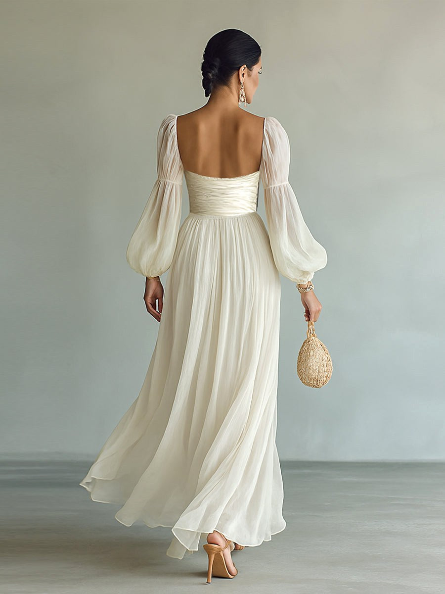 Savannah | Women's Square Neck Long Sleeve Chiffon Maxi Dress - image 5