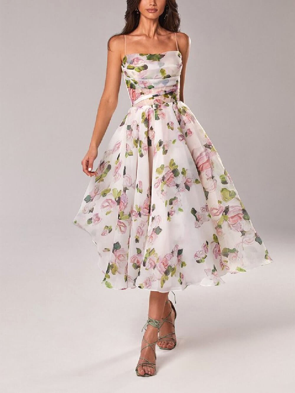 Savannah | Women's Strapless Printed Midi Dress - Pink