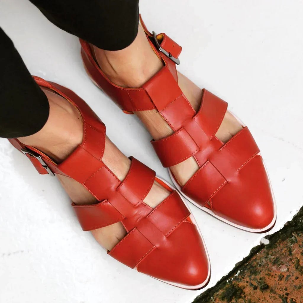 Savannah | Women's Woven Flat Sandals - Red