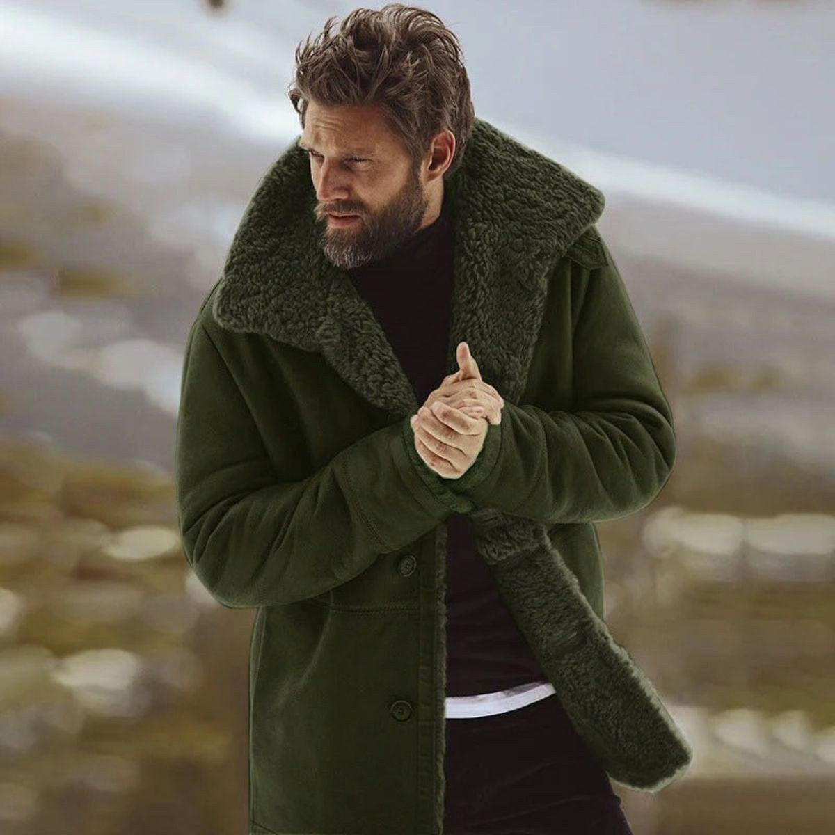Sawyer | Men's Shearling Collar Overcoat, Tailored Winter Coat | Animated Apparel