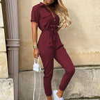 Saylor | Women's Tie-Waist Ankle-Length Jumpsuit - Red
