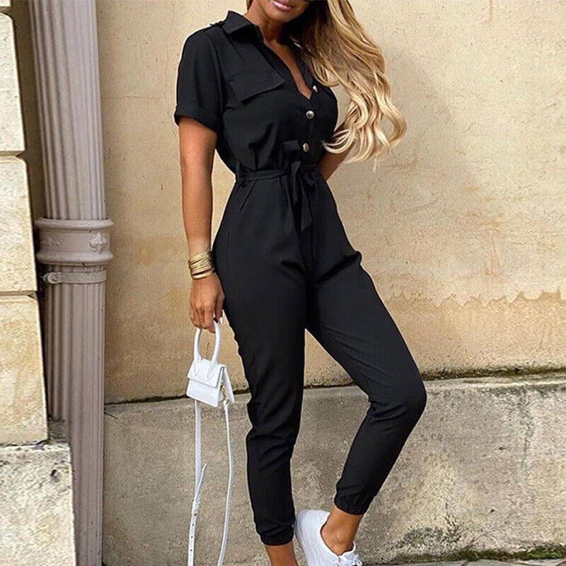 Saylor | Women's Tie-Waist Ankle-Length Jumpsuit - Black
