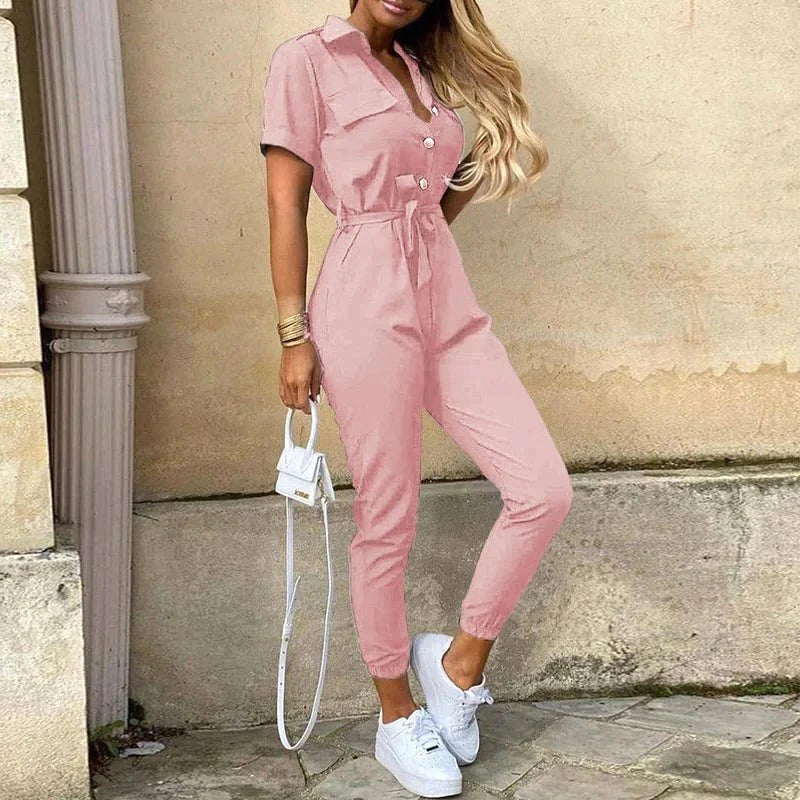 Saylor | Women's Tie-Waist Ankle-Length Jumpsuit - Pink