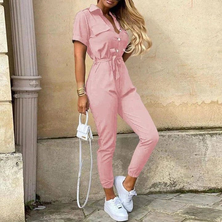 Saylor | Women's Tie-Waist Ankle-Length Jumpsuit - Pink