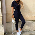 Saylor | Women's Tie-Waist Ankle-Length Jumpsuit - Navy Blue