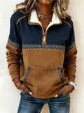 Aria | Women's Ethnic-Print Hooded Jumper, Color-Block Autumn Sweatshirt | Animated Apparel
