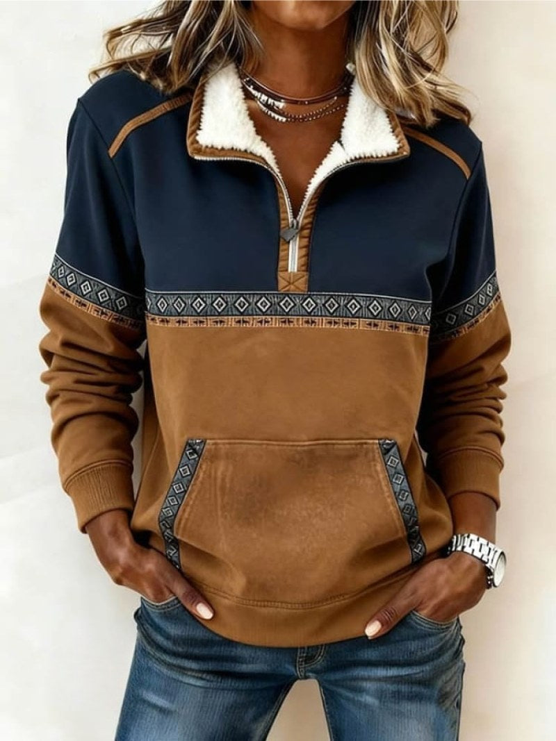 Aria | Women's Ethnic-Print Hooded Jumper, Color-Block Autumn Sweatshirt | Animated Apparel