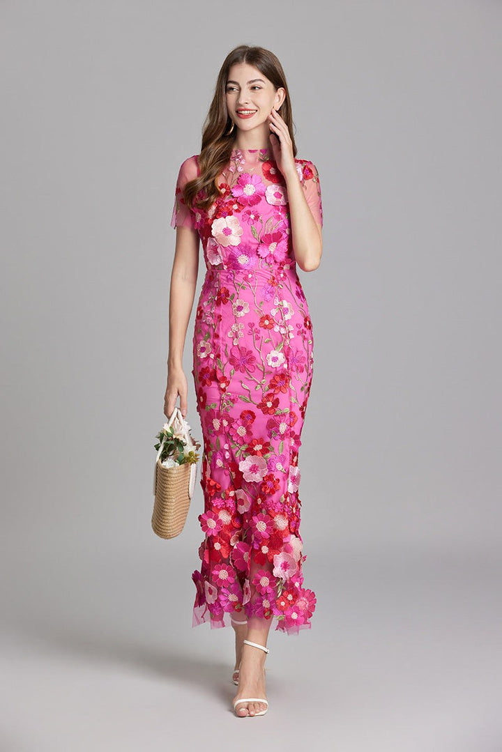 Scarlett | Women's Floral Midi Dress - Rose Red