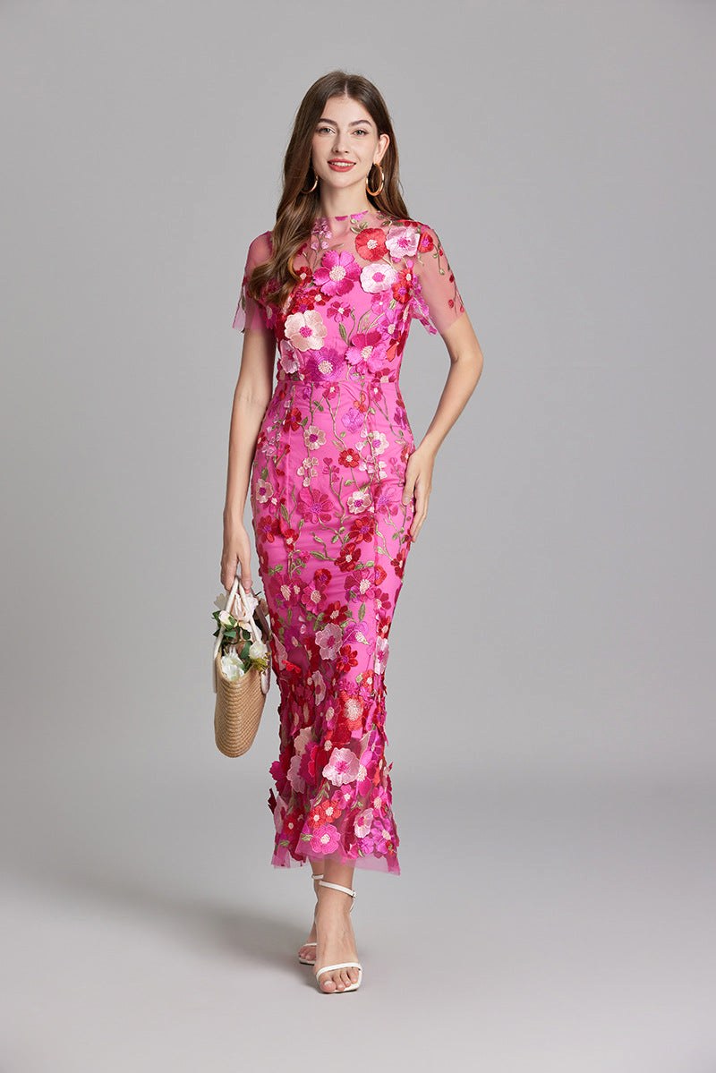Scarlett | Women's Floral Midi Dress - Apricot