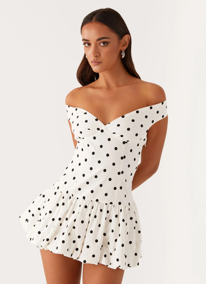 Scarlett | Women's Off-Shoulder Polka Dot Peplum Mini Dress - image 2