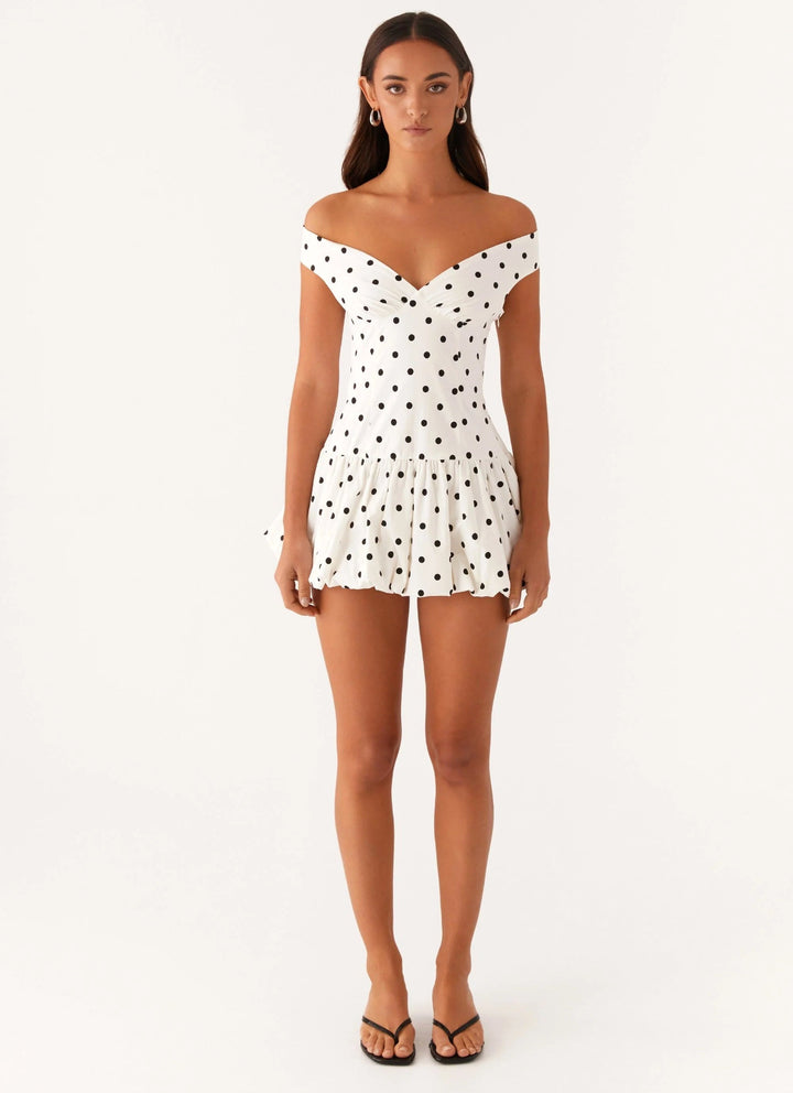 Scarlett | Women's Off-Shoulder Polka Dot Peplum Mini Dress - image 4