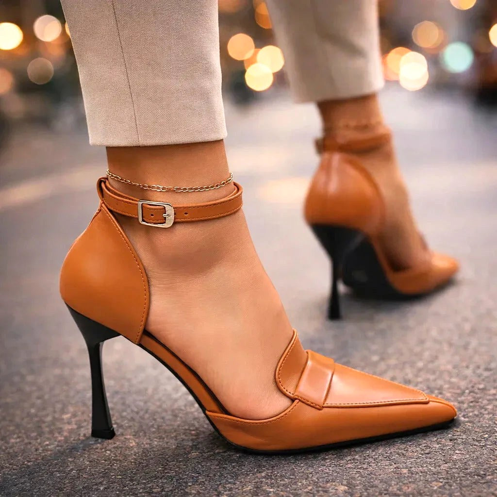 Scarlett | Women's Pointed-Toe Leather Heels - Brown