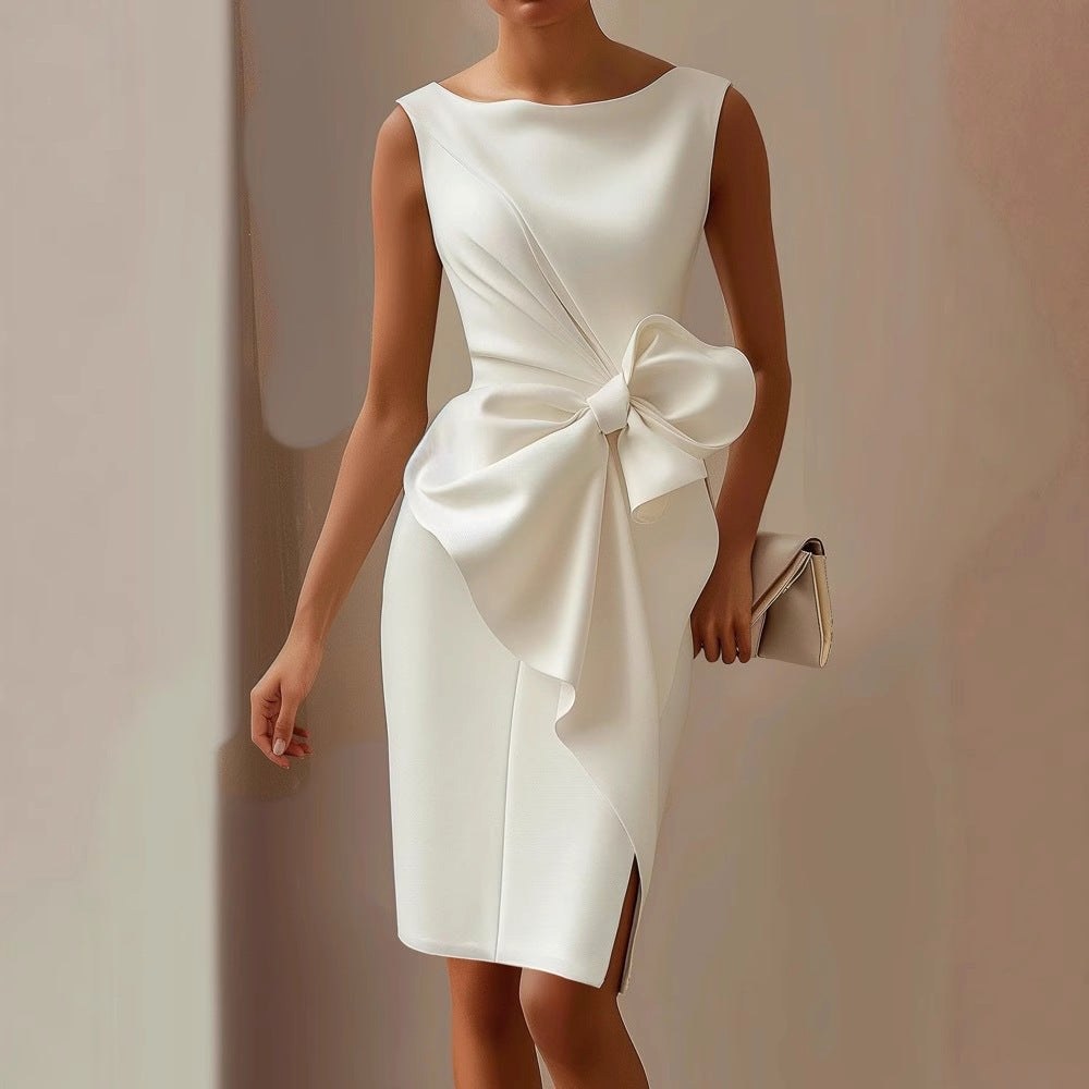 Scarlett | Women's Sleeveless Bow Detail Midi Dress - White