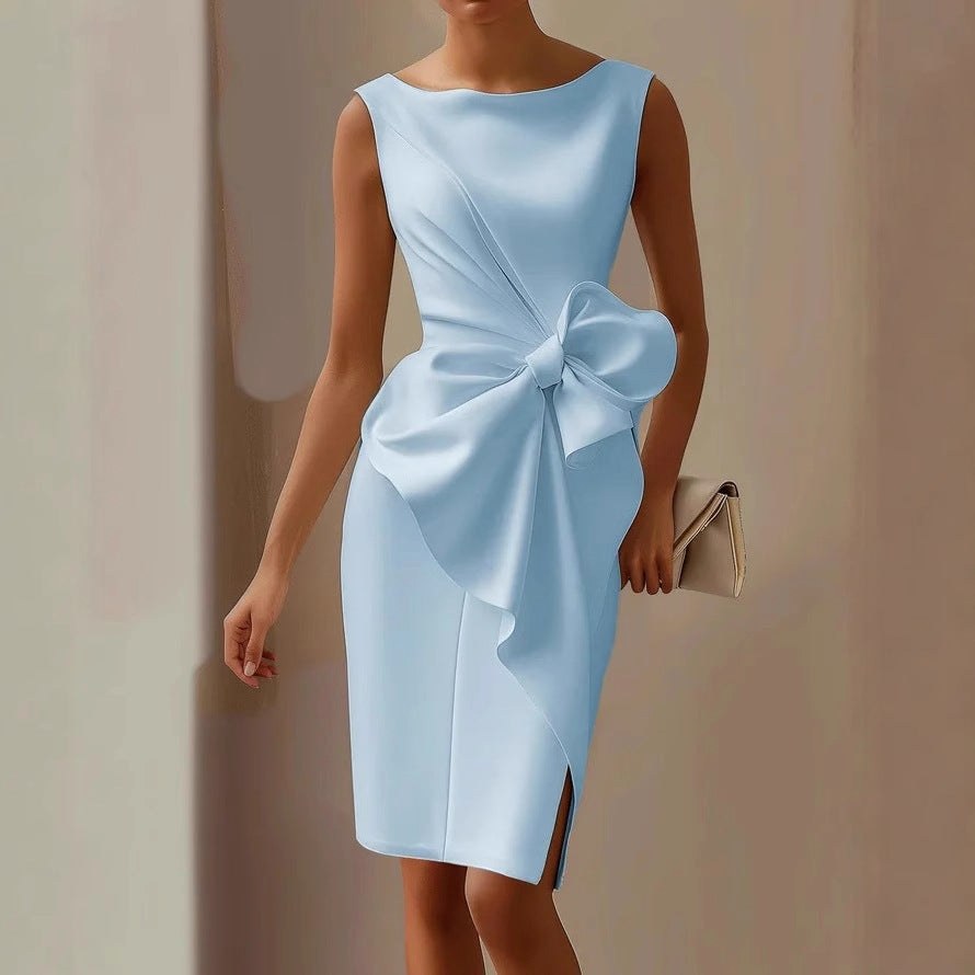 Scarlett | Women's Sleeveless Bow Detail Midi Dress - Blue