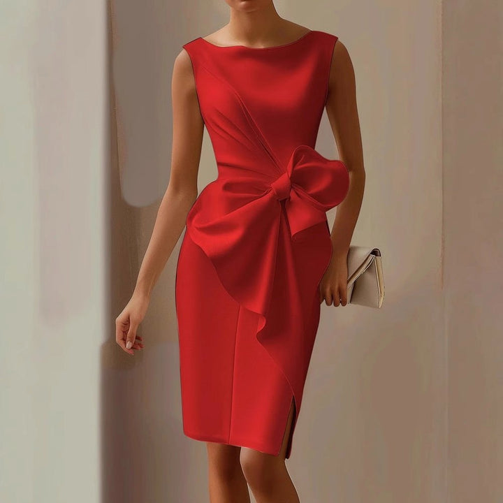 Scarlett | Women's Sleeveless Bow Detail Midi Dress - Red