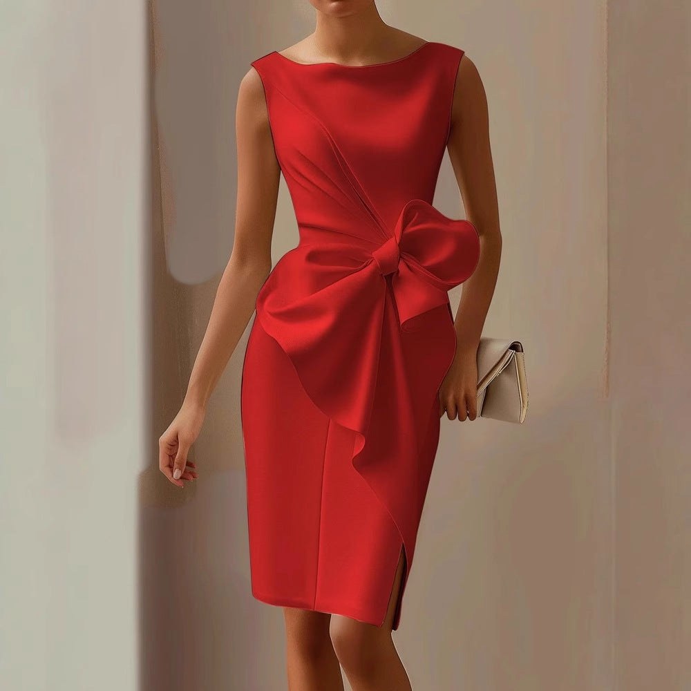 Scarlett | Women's Sleeveless Bow Detail Midi Dress - image 9