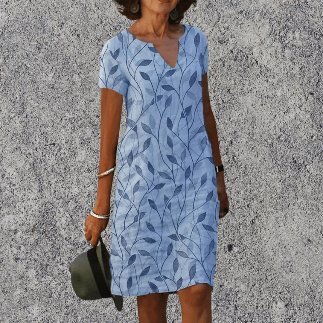 Scarlett | Women's V-Neck Midi Dress with Breathable Comfort - Lichtblauw