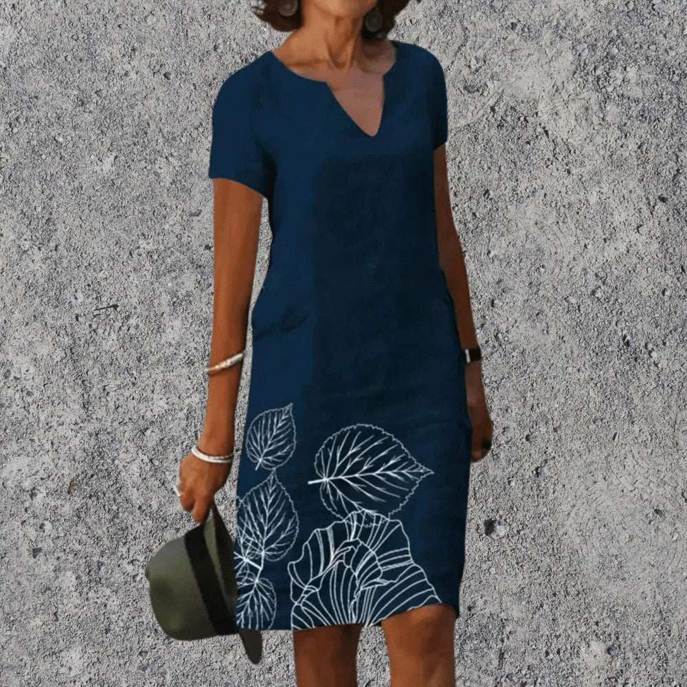 Scarlett | Women's V-Neck Midi Dress with Breathable Comfort - Donkerblauw