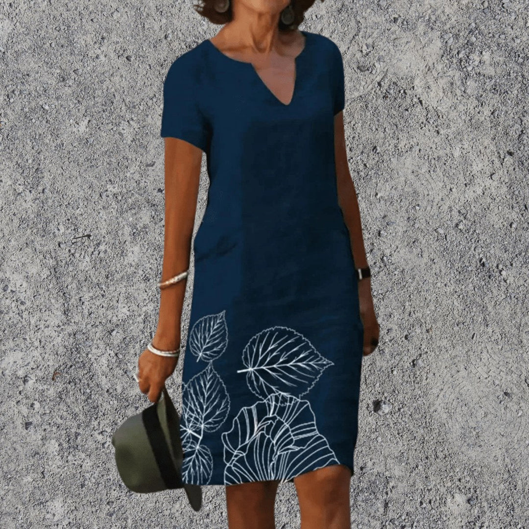 Scarlett | Women's V-Neck Midi Dress with Breathable Comfort - Donkerblauw