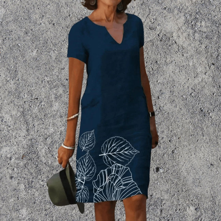 Scarlett | Women's V-Neck Midi Dress with Breathable Comfort - Donkerblauw