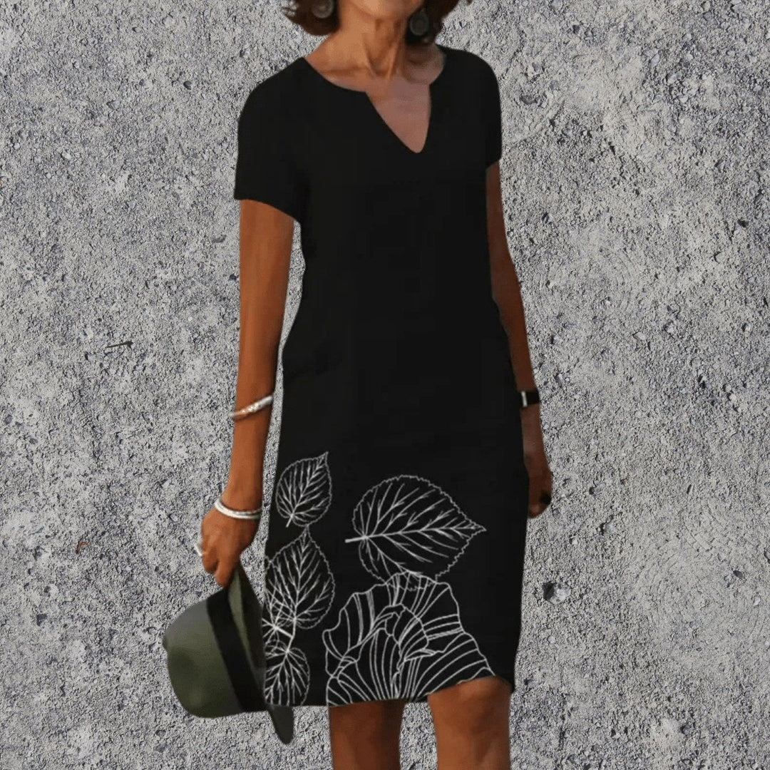Scarlett | Women's V-Neck Midi Dress with Breathable Comfort - Zwart