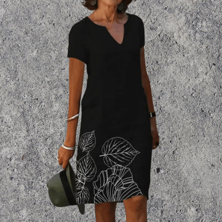 Scarlett | Women's V-Neck Midi Dress with Breathable Comfort - Zwart