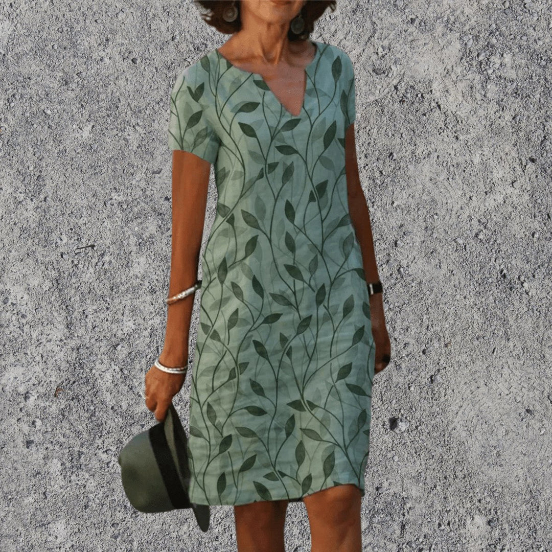 Scarlett | Women's V-Neck Midi Dress with Breathable Comfort - Donkergroen