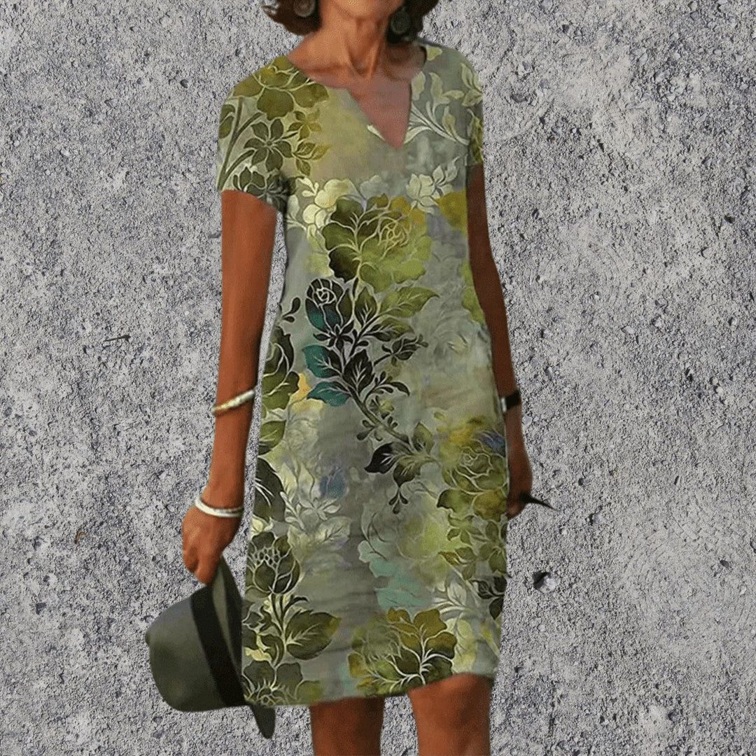 Scarlett | Women's V-Neck Midi Dress with Breathable Comfort - Natuur Groen