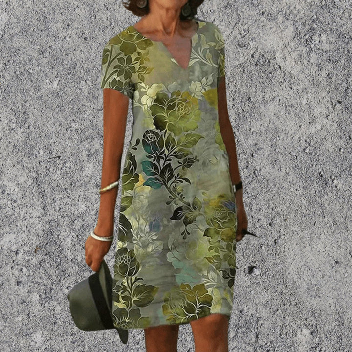 Scarlett | Women's V-Neck Midi Dress with Breathable Comfort - Natuur Groen