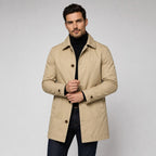Scott | Men's Tailored Longline Coat, Button Front Overcoat | Animated Apparel | Beige