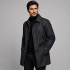 Scott | Men's Tailored Longline Coat, Button Front Overcoat | Animated Apparel | Black