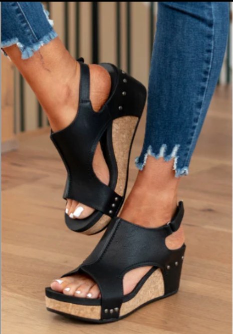 Selah | Women's Wedge Slingback Sandals - Black