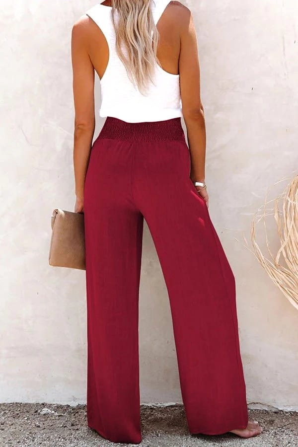 Serena | Women's High-Waist Wide-Leg Linen Trousers - Khaki