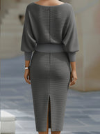 Hailey | Women's Midi Dress with Round Neckline, Flowing Draped Midi Dress | Animated Apparel