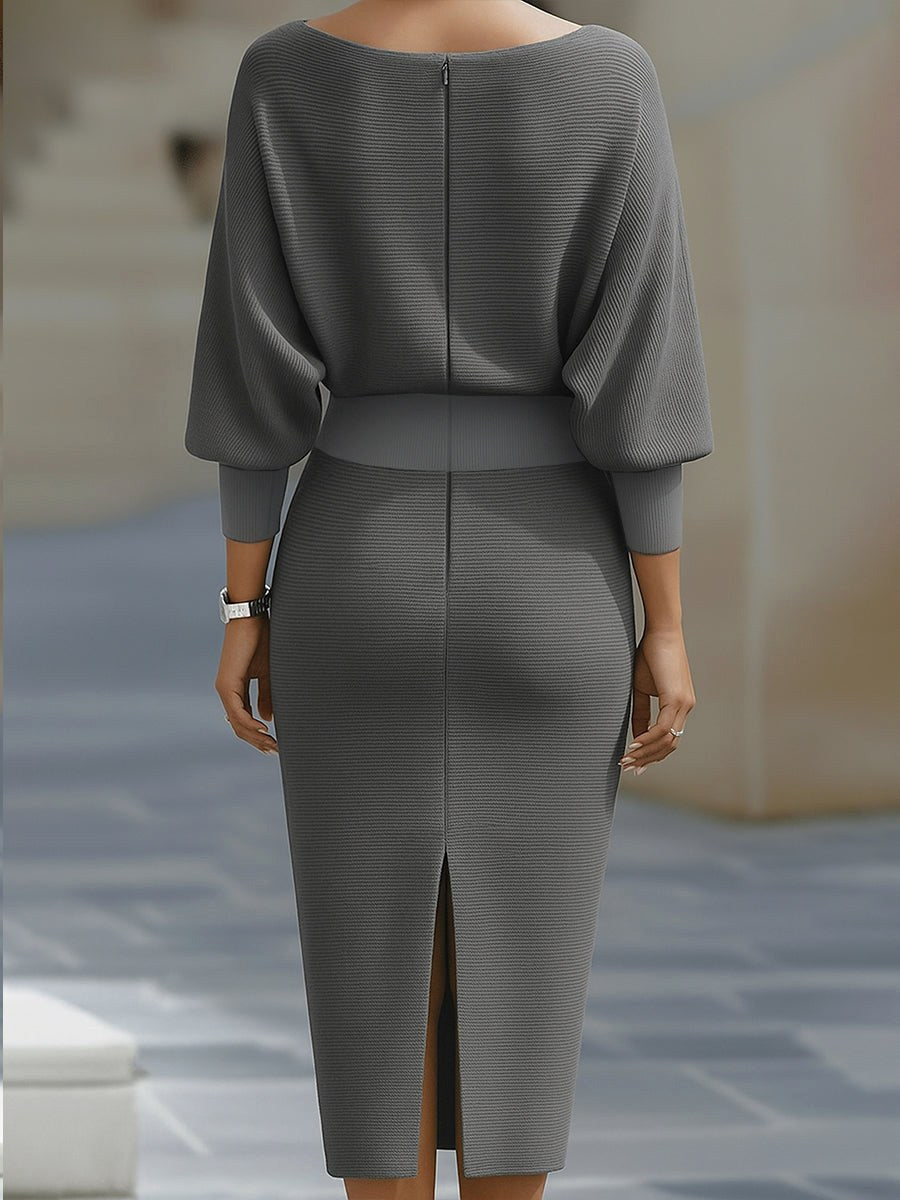 Hailey | Women's Midi Dress with Round Neckline, Flowing Draped Midi Dress | Animated Apparel