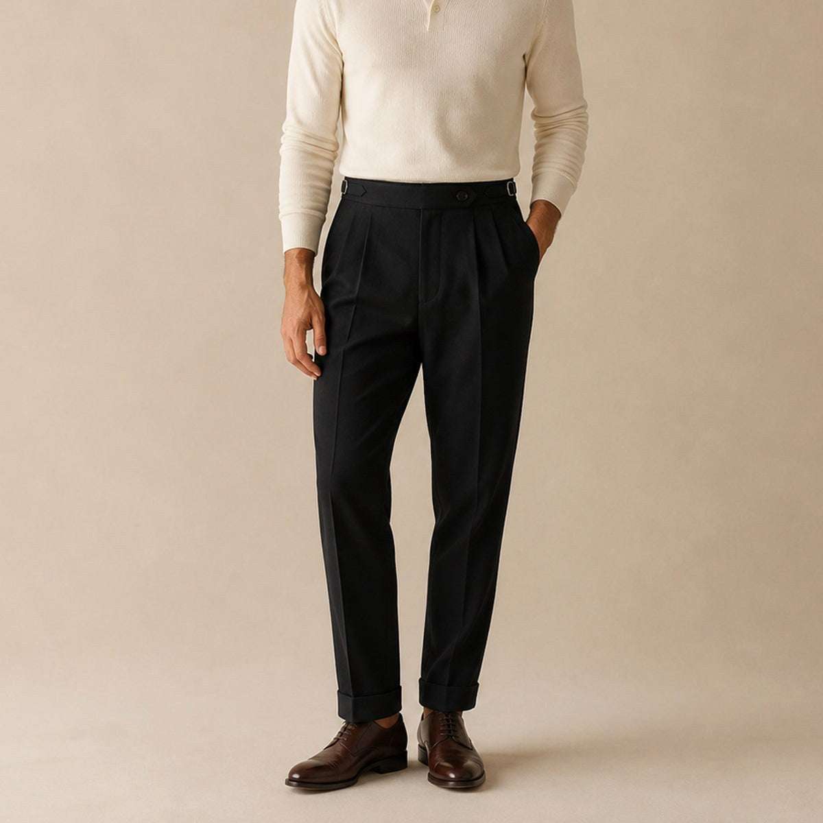 Shane | Men's High Waist Double Pleated Trousers, Tailored Formal Trousers | Animated Apparel