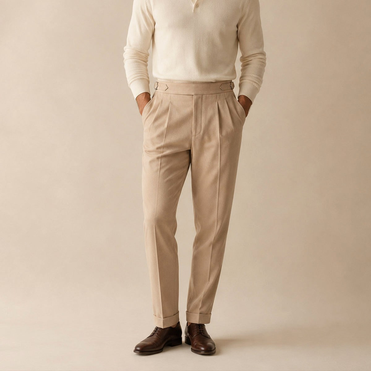 Shane | Men's High Waist Double Pleated Trousers, Tailored Formal Trousers | Animated Apparel